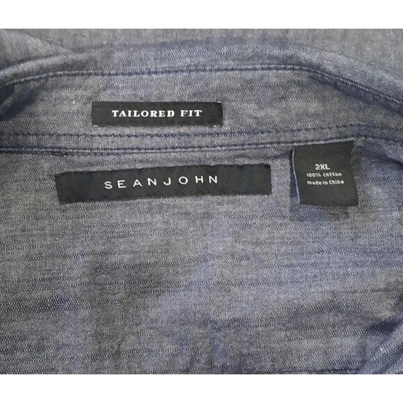 Chambray Roll Tab Long Sleeve Lightweight Denim Button Down Shirt Sean John 2XL - Picture 3 of 4